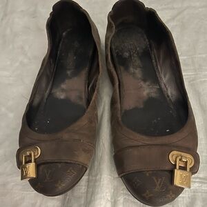 Louis Vuitton Brown Glitter Nubuck and Monogram Canvas Lucky Ballet Flats